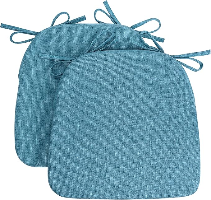 Chair Cushions for Dining Chairs, D-Shaped Seat Cushions with Removable Washable Cover and Ties, Chair Pads for Kitchen, Indoor Dining Room, Patio Chairs, 17'' x 16'', Set of 2, Blue