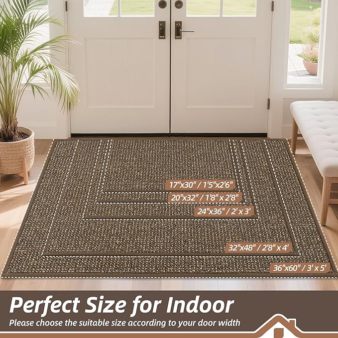 BEQHAUSE Dirt Trapper Door Mat 17" x 30", Non-Slip Doormats (Rolled-Up NO Creases) Washable Entryway Rugs, Dirt Resist and Absorbent Welcome Mat, Low Profile Floor Mats for Front Back Door, Brown