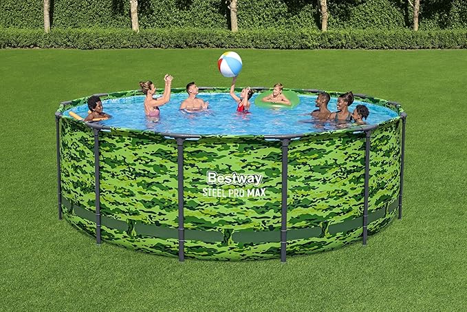 Bestway Steel Pro Max 14'x48 Camo Pool Set | Durable Construction, Easy Assembly, and All-Inclusive Accessories - Above Ground Pool Set with Filter Pump, Ladder, and Pool Cover - No Tools Required!