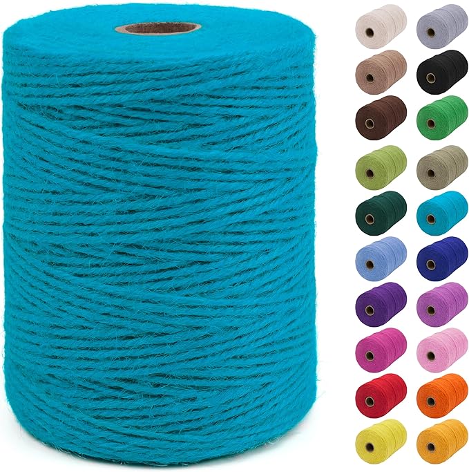 JeogYong 2mm Jute Twine String 656 Feet Natural Thick Garden Hemp for Crafts, Heavy Duty Outdoor, Gardening, Gift Wrapping, Plants, Packing Materials (Lake Blue)