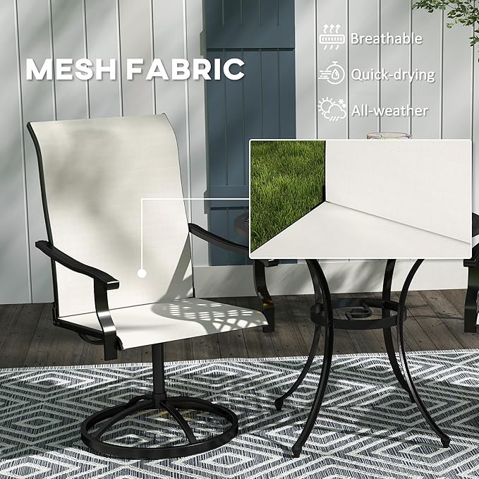 Outsunny Outdoor Patio Swivel Chairs Set of 2, High Back Patio Dining Chairs with All-Weather Mesh Fabric and Metal Frame for Backyard, Lawn, Porch or Garden, Cream