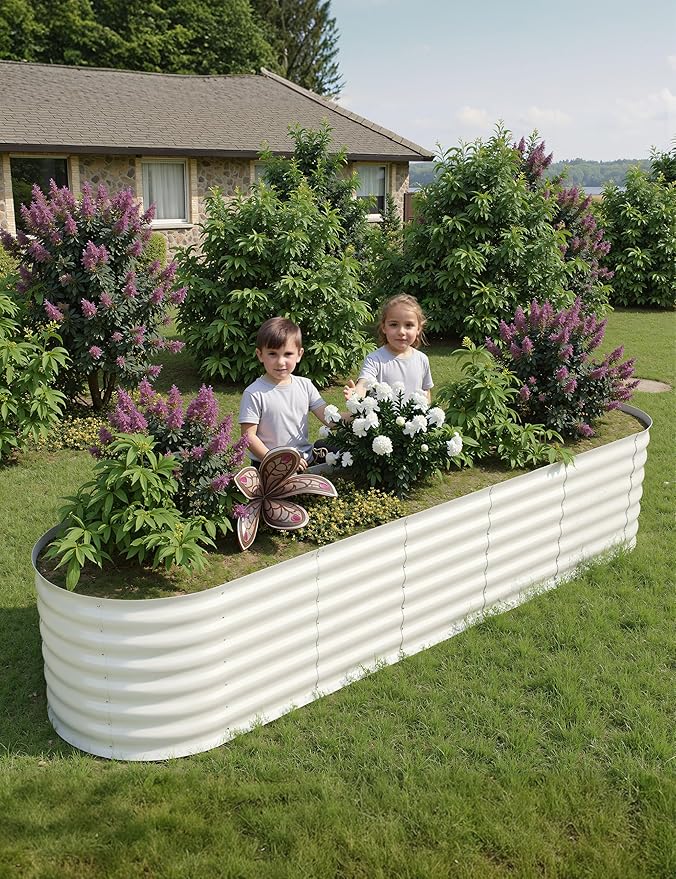 IDEAHOUSE 2-Pack Raised Garden Bed - Heavy-Duty Galvanized Steel Outdoor Planter Box for Vegetables, Flowers & Herbs - Rust-Resistant, Easy-Assembly Garden Box, Beige/Green