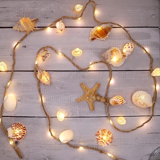 Seashell Garland Ocean Light for Beach Decor 7.2FT 39LED Battery Operated Coastal Garland Magic Conch Shell Beach Decorations for Home Coconut Girl Room Decor