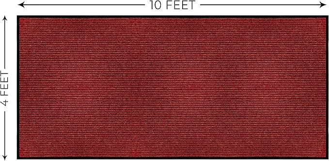 LuxUrux Striped Red Door Mat - Heavy Duty, Indoor/Outdoor, Easy Clean, Waterproof, Low-Profile (4 x 10 Feet) - Ideal for Entry, Patio, Garage - Durable Solution for High Traffic Entrance Ways