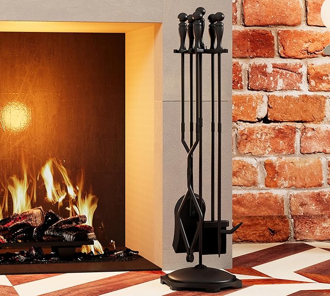 Fire Beauty Fireplace Tools Set 5 Pieces Wrought Iron Fire Tool Set for Outdoor/Indoor Fireplace Accessories Set