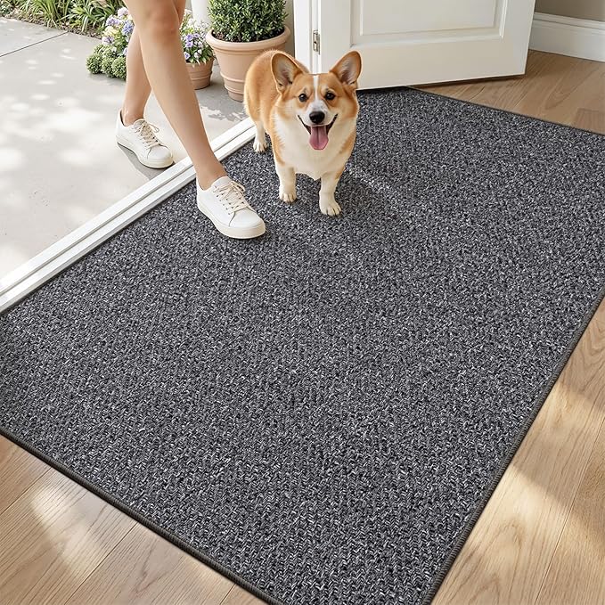 LUMI Ultra Thin Indoor Door Mat for Entrance 48"x72", Non Slip Entryway Mat, Low Profile Doormat, Unique Herringbone Design Carpet for Inside, Patio, Porch, Dark Gray
