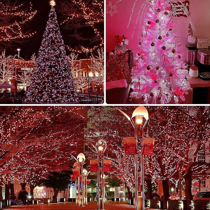 OZS 2PK 240LED Solar String Lights Outdoor Waterproof | Solar Christmas Tree Lights with 8 Lighting Modes Solar Light Outdoor for Xmas Party Garden Tree Christmas Decorations (Red&Cool White)