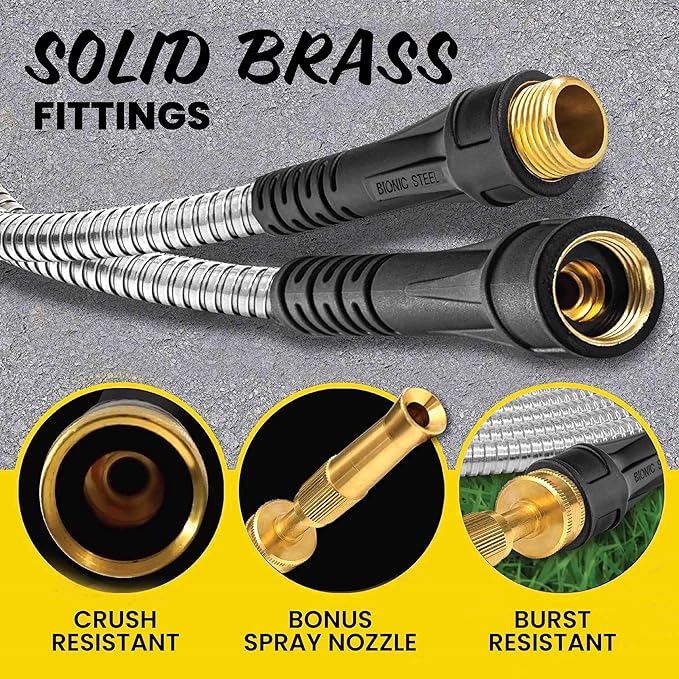 Bionic Steel PRO 100Ft Garden Hose with Nozzle,Premium 304 Stainless Steel Metal Water Hose 100Ft Flexible-Hose,Rust Proof,Lightweight,Heavy Duty,Crush Resistant Fitting,500 PSI,2025 Model,(Pack of 2)