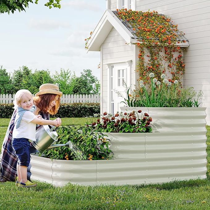 CABIHOME 30.7" Deep Galvanized Steel Raised Garden Bed, Open-Base Expandable Planter Box, Family-Friendly Gardening Kit for Veggies/Flowers, 5x3.5x2.5 Ft, White