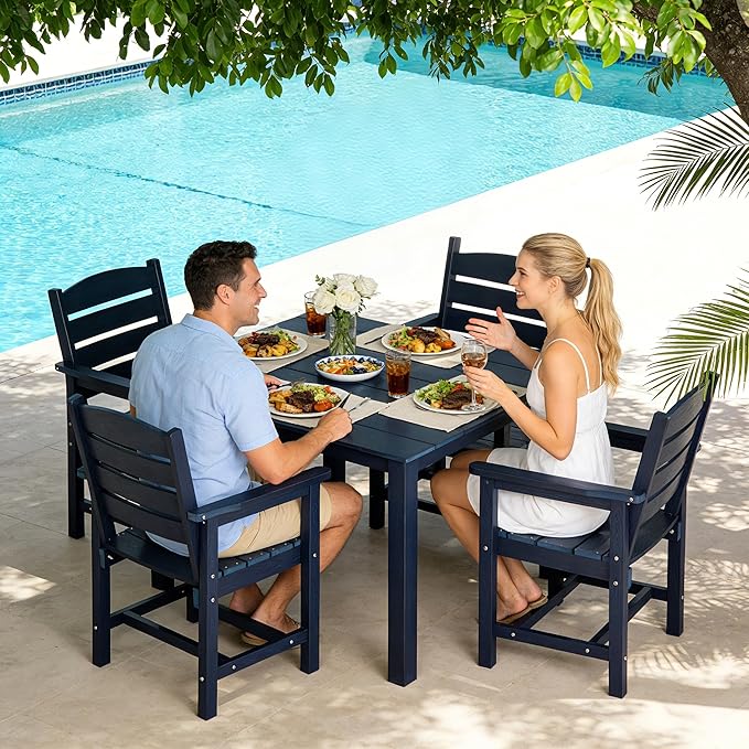 Poly Lumber Patio Dining Table, 36.2-Inches HIPS Outdoor Dining Table with Umbrella Hole, Weather Resistant (Navy Blue, 1 Piece)
