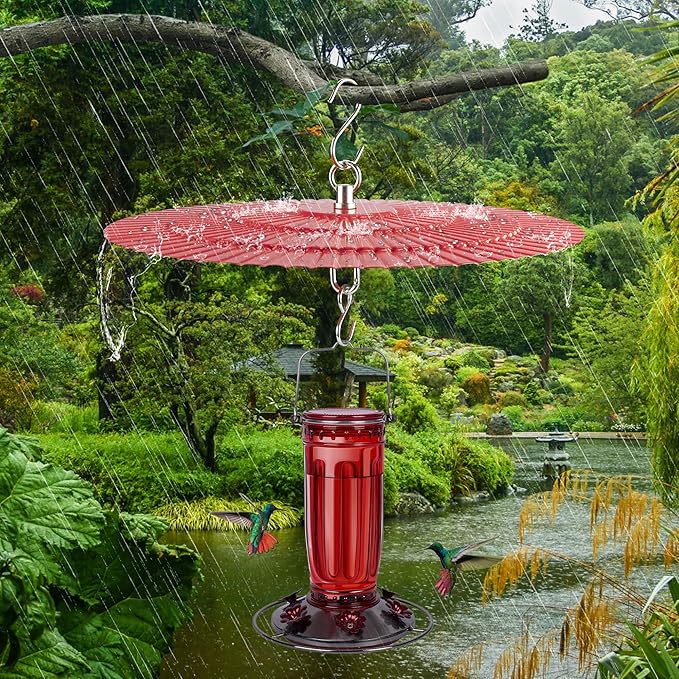 11.2" Metal Bird Feeder Rain Guard, Red Dome Shield Cover Umbrella Shade for Hummingbird Oriole Feeder, Baffles for Bird Feeders