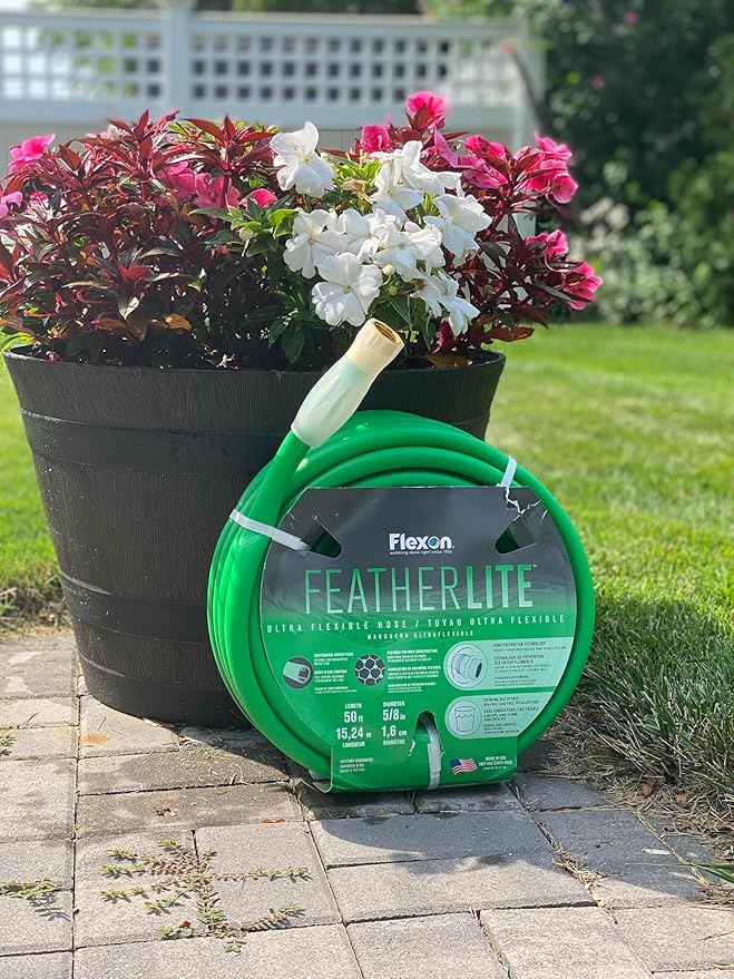 Flexon Featherlite 5/8" x 50-Foot Ultra Flexible Drinking Water Safe Garden Hose – Heavy Duty, Kink-Resistant, Lightweight, Durable, Ideal for Lawn, Garden, and Outdoor Use