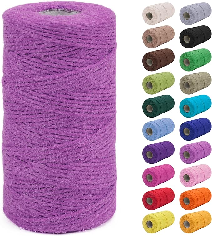 JeogYong 2mm Jute Twine String 328 Feet Natural Thick Garden Twine for Crafts, Hemp Twine for Outdoor, Gardening, Gift Wrapping, Plants, Packing Materials (Light Purple)