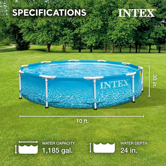Intex 28206EH Large Round Above Ground Swimming Pool with Reinforced Sidewalls and Metal Frame for Backyard or Outdoor Use, 10 Foot by 30 Inch