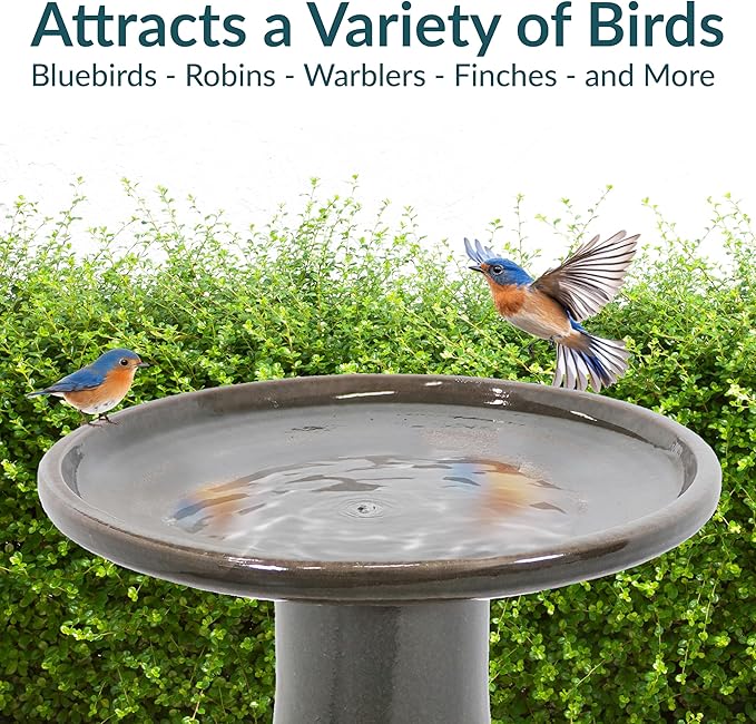 Sunnydaze 21" H Ceramic Bird Bath for Outside - Hand-Painted Outdoor Bird Bath Bowl, UV/Frost-Resistant Finish - Dusty Rose