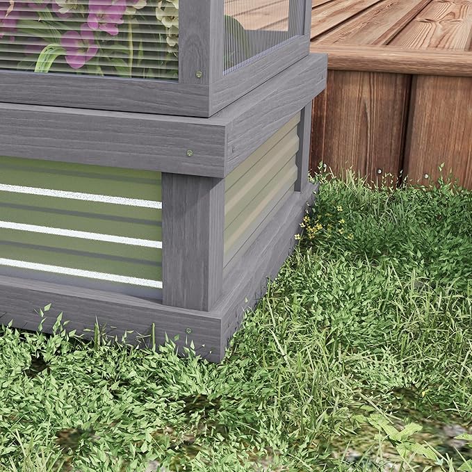 Outsunny Raised Garden Bed with Polycarbonate Greenhouse, Wooden Garden Cold Frame Greenhouse, Flower Planter Protection, 48" x 24" x 32", Gray
