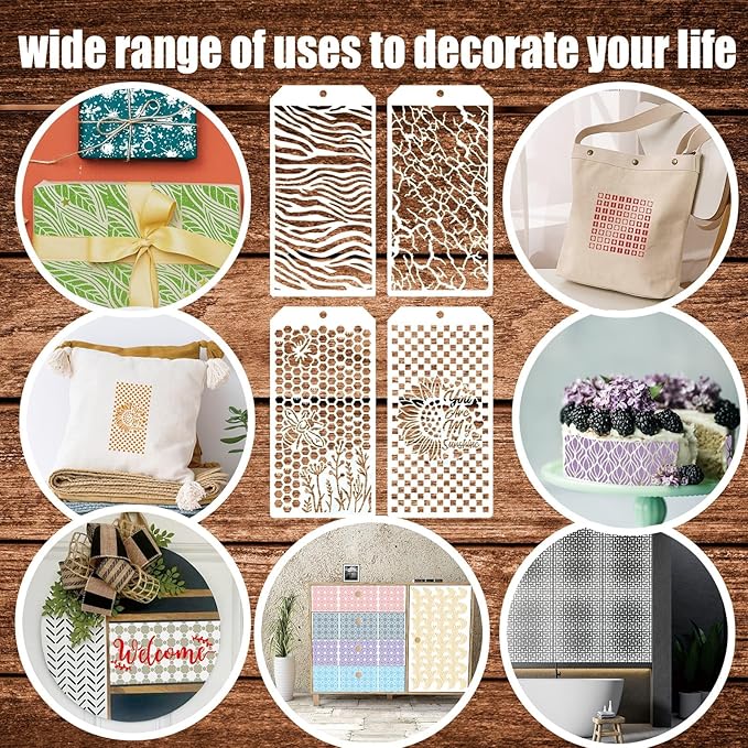 Texture Stencils for Painting, 21PCS 9.4x4.7 Plastic Stencils for Crafts Reusable, Nature Inspired Patterns with Flowers, Leaves & Geometric Designs, for Wall Trim, Furniture Edge & Home Decor