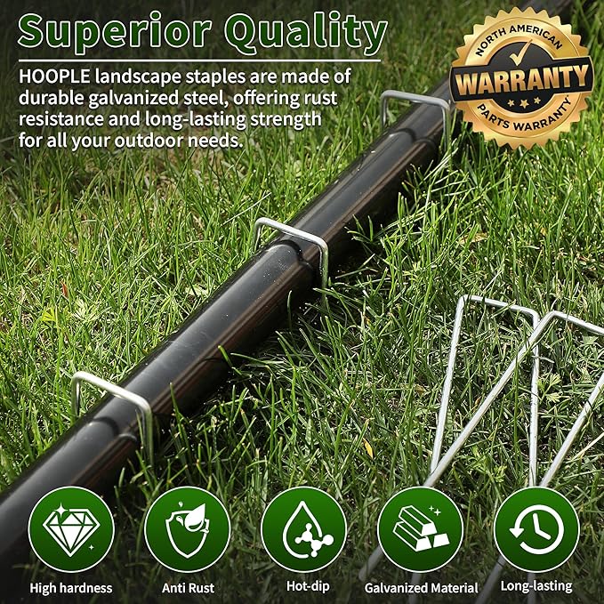 HOOPLE Landscape Staples 200 Pack 4 Inch 12 Gauge Heavy Duty Galvanized Garden Stakes, U-Shaped Landscaping Staples for Securing Weed Barrier Fabric, Ground Cover, Irrigation Tubing, and Fences