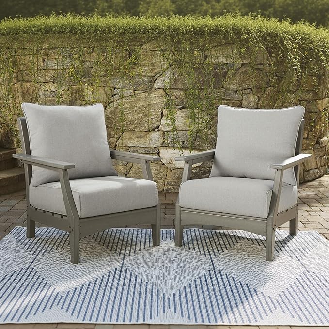 Signature Design by Ashley Outdoor Visola Lounge Chair, 2 Count, Foam Cushion, Nuvella Weather Resistant Fabric, HDPE Material, 30" W x 32.5" D x 37" H, Gray