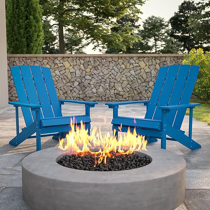Flash Furniture Charlestown Poly Resin Adirondack Chair - Blue - All Weather - Indoor/Outdoor - Set of 2