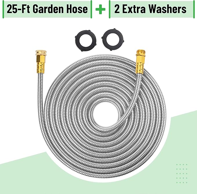 UNCO 25ft Stainless Steel No Kink Metal Garden Hose