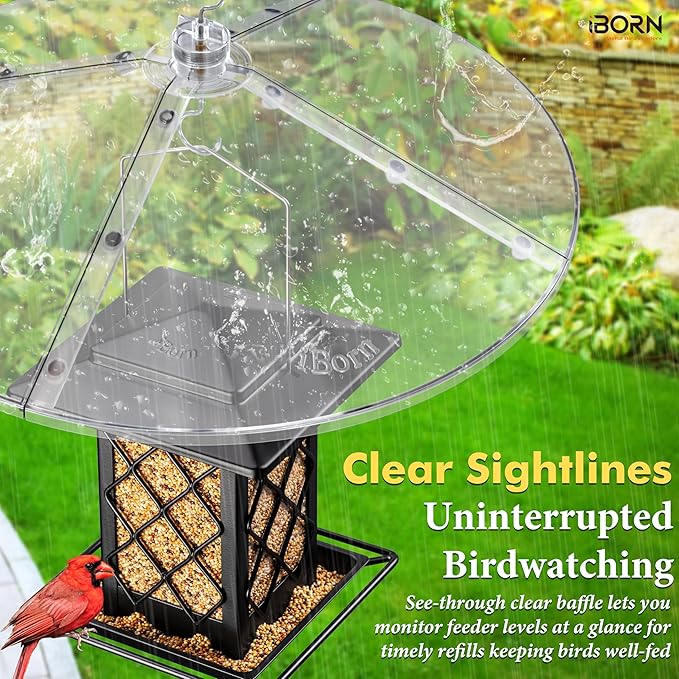 iBorn Baffles for Bird Feeders, 19.5” Oversized Bird Feeder Cover for Rain Guard, Squirrel Guard, Full Protection for Feeders for Outdoors, Polycarbonate(PC), Pack of 2, Transparent