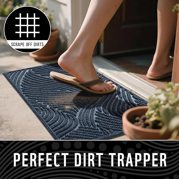 Yimobra Doormat Indoor Outdoor Entrance, Simple Stripes, All-Weather Waterproof & Non-Slip Mat for Front Door, Heavy Duty Polyester Welcome Mat for Garage, Patio-36x24，Blue