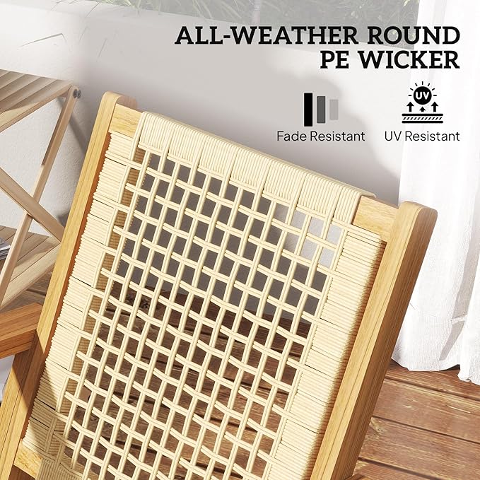 Outsunny Outdoor Rocking Chair Set of 2, Acacia Wood Outdoor Rockers with Armrests, Rattan Wicker Back and Seat, Patio Wooden Rocking Chair Set for Garden, Balcony, Porch, Khaki