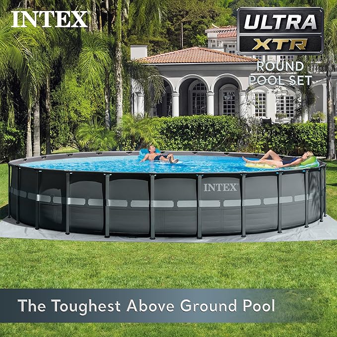 Intex 26339EH Ultra XTR 24ft x 52in Above Ground Swimming Pool Set with Sand Filter Pump, Inflatable Lounge Pool Recliners (2-Pack) and Inflatable Beverage Cooler