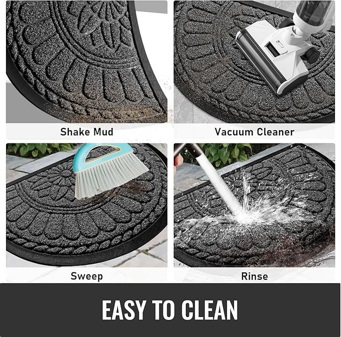 Mibao Front Door Mat Indoor Outdoor Entrance, Semicircular Entrance Mat, Half Round Waterproo Non-Slip Durable Rubber Door Mats, Low Profile Heavy Duty Doormat for Garage, Patio, 30" x 18", Grey
