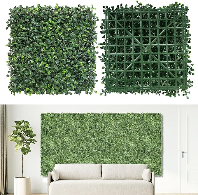 Grass Wall Panels Backdrop,10"x 10"(24Pcs) Artificial Faux Boxwood Panels for Outdoor Indoor Green Wall Decor,Party Wedding Backyard Fence Decorations