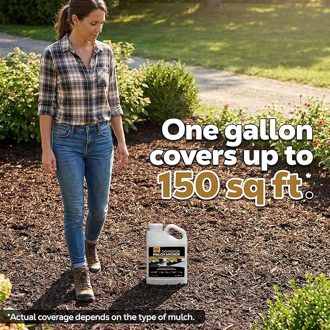 Dominator Mulch Anchor 1 Gallon - Mulch Glue & Rock Glue for Landscaping, Pea Gravel & Bark, Strong Stabilizer & Stone Adhesive, Gravel Binder, Ready to Use, Made in US