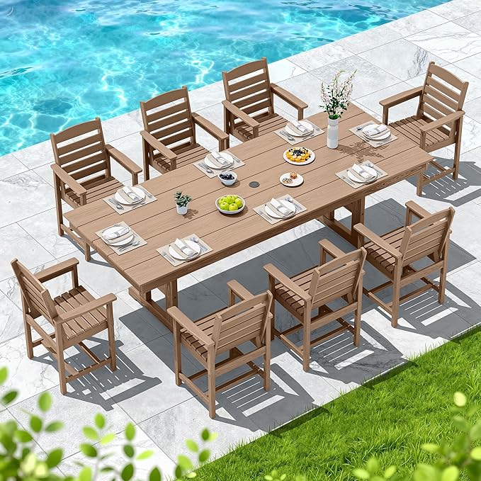 SERWALL Outdoor Dining Chairs Set of 4, All-Weather HDPE Patio Chair with 19.7" Widened Seat, for Backyard, Garden, Brown