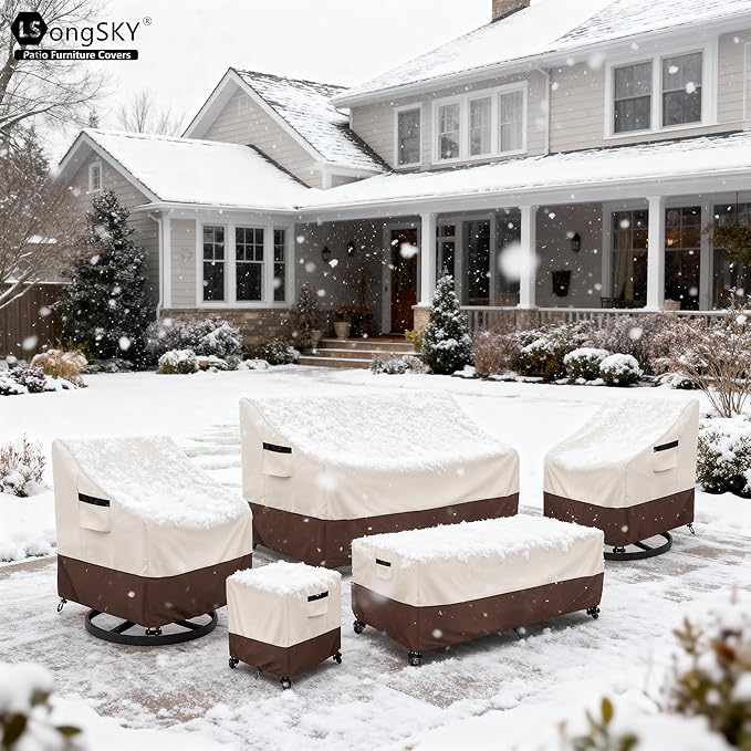 Patio Swivel Chair Cover 4 Pack,Waterproof Heavy Duty Patio Chair Covers,Swivel Chair Cover for Outdoor Furniture Covers Waterproof(30 W x 34 D x 36 H inches),Beige&Brown