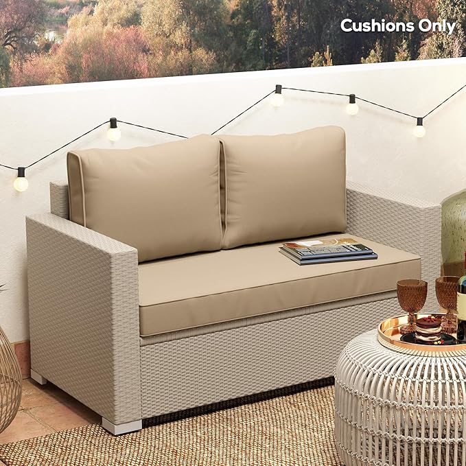 Outsunny 2 Seat Patio Furniture Cushions, 46x26x5 in, Thick Outdoor Loveseat Cushion Set with Removable Cover, Fade-Resistant Replacement Cushions for Outdoor Furniture, Couch, Bench, Swing, Beige