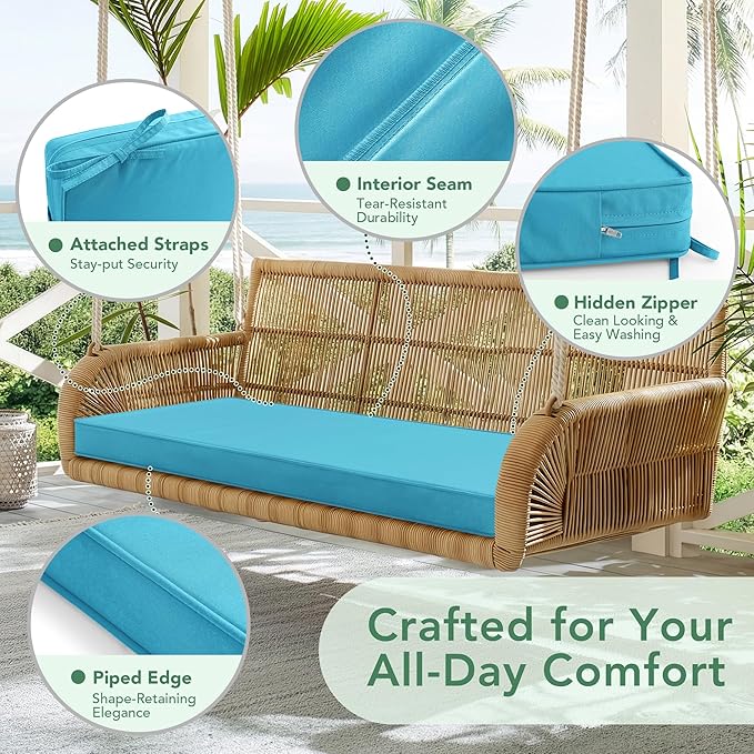 Outdoor Bench Cushion: Waterproof and Fade Resistant Patio Furniture Cushions - Non-Slip Bench Pad Cushion with Removable Cover for Garden Swing Porch Sofa Settee, 45 x 18 Inch, Teal