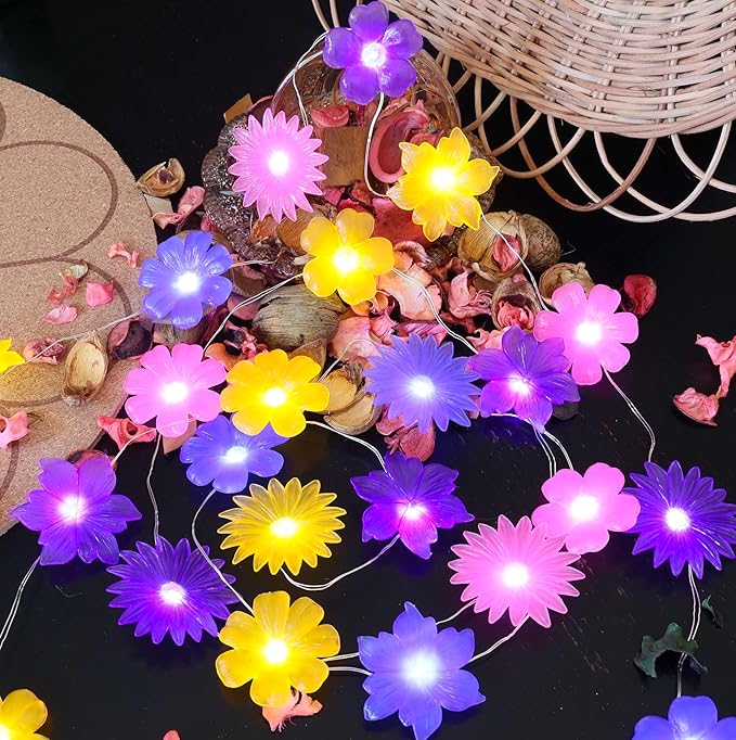 JASHIKA Solar Lights Outdoor Flower String Lights Waterproof Fairy Spring Summer Floral Garden Tree Balcony Yard Fence Plants Decor Night Light 14ft 40 LED.
