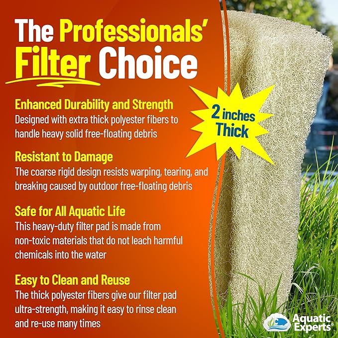 Aquatic Experts Cream COARSE Pond Filter Pad - 2 inch Thick - Bulk Roll Water Garden Filter Pond Media - Made in USA, (18 inch by 36 inch)