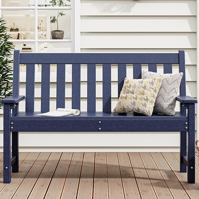 YITAHOME Garden Bench, All Weather Outdoor Bench for 2-3 Persons, Fade/Rot Resistance Patio Benches for Park, Porch, Patio & Backyard (Navy)
