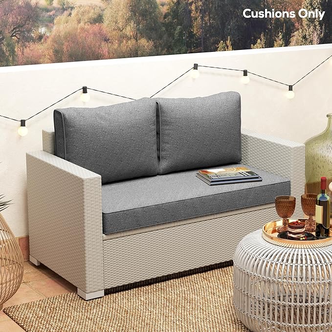 Outsunny 2 Seat Patio Furniture Cushions, 46x26x5 in, Thick Outdoor Loveseat Cushion Set with Removable Cover, Fade-Resistant Replacement Cushions for Outdoor Furniture, Couch, Bench, Swing, Gray