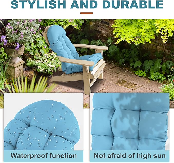 Adirondack Chair Cushion, Rocking Chair Cushion 44x19.4x4 inch, High Back Patio Cushions of Upper and Lower with Ties, Sunscreen and Fade-Resistant (Baltic Sea, 1)