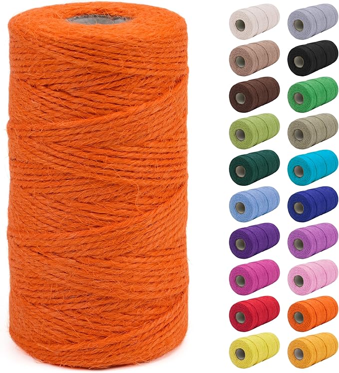 JeogYong 2mm Jute Twine String 328 Feet Natural Thick Garden Twine for Crafts, Outdoor, Gardening, Gift Wrapping, Plants, Packing Materials (Orange)