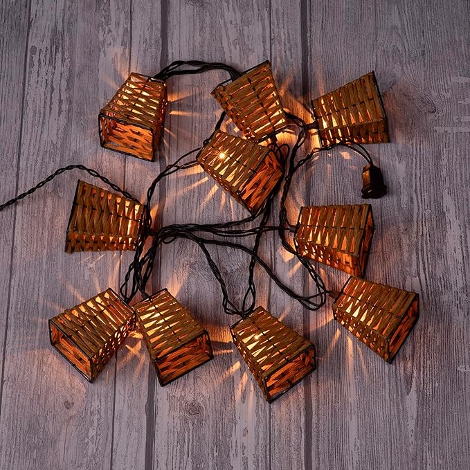 Outdoor-String-Lights-Waterproof, Boho Lantern String Lights for Patio, Garden, Porch, Balcony, Gazebo Decorative (PP Rattan)