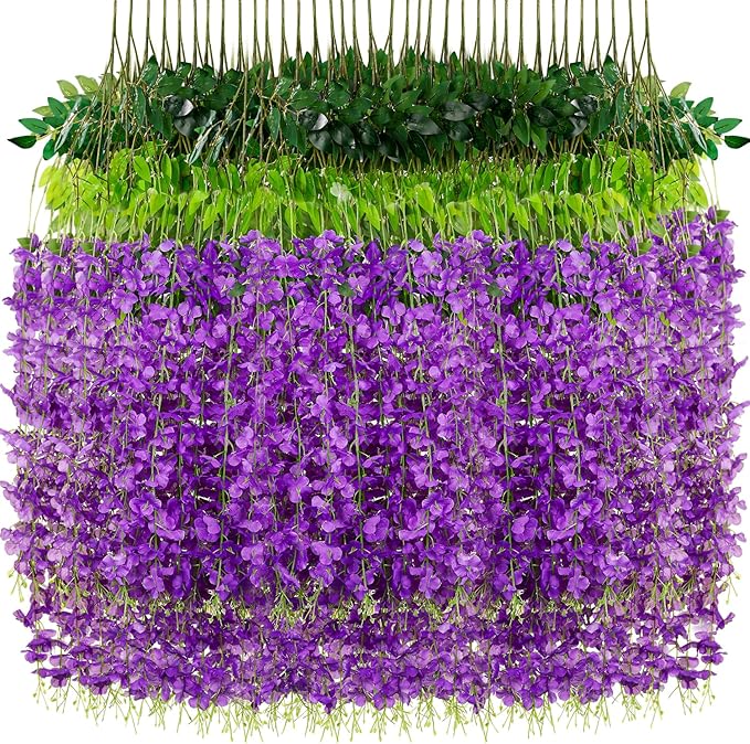 Wisteria Hanging Flowers,Fake Hanging Flowers,Wisteria artificiales Garland for Home Wedding Arch Floral Party Garden Ceremony Outdoor Decor,3.6 feet Long(12,Purple)