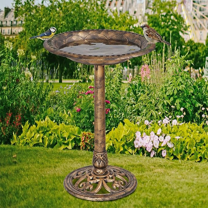ZENY Outdoor Garden Bird Bath 28Inch Weather Resistant Polyresin Birdbath, Bronze