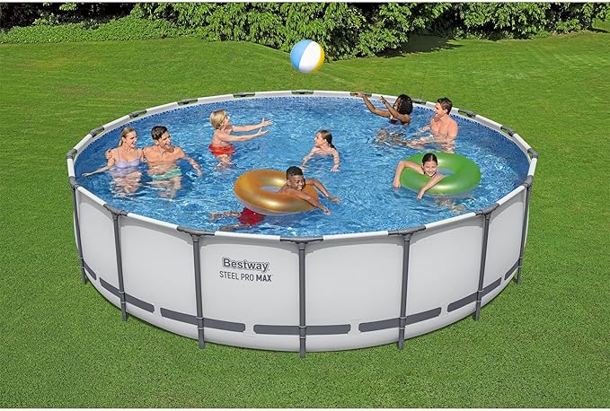 Bestway Steel Pro MAX 18' x 48" Above Ground Pool, Round Metal Frame Outdoor Swimming Pool Set with Filter Pump, Ladder, and Cover, Gray