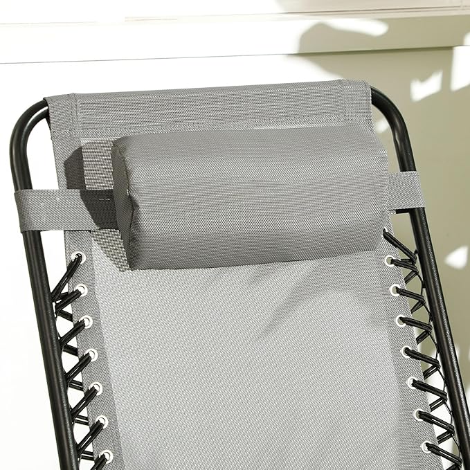 Outsunny 2 Piece Outdoor Rocking Chair Set, Patio Folding Lawn Rocker Set with Headrests for Yard, Patio, Deck, Backyard, Gray