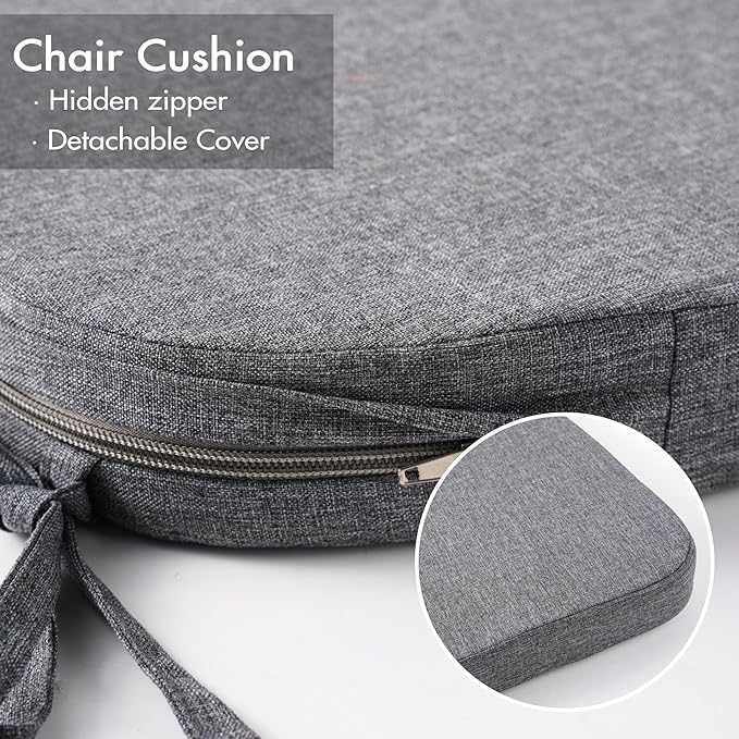Battilo Chair Cushions for Dining Chairs with Ties, Waterproof Kitchen Chair Pad with Non-Slip Backing, Seat Cushions with Machine Washable Removable Cover, 16"x16"x2", Set of 2, Dark Grey