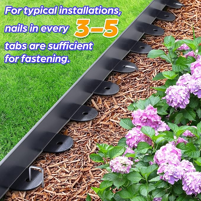 Landscape Edging, 2.0" x 80' Plastic Garden Edging with 100 Pcs Metal Spikes, Flexible Garden Border for Lawn, Landscaping, Flower Beds
