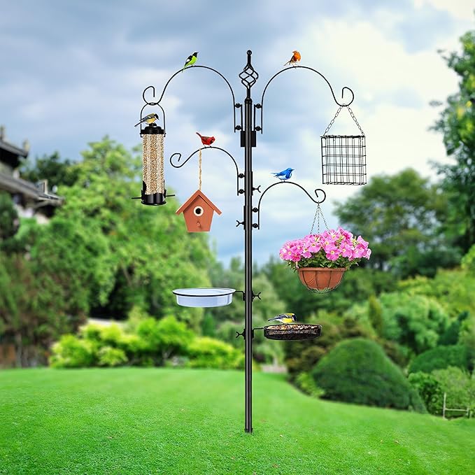 Sorbus Outdoor Feeding Station – 7ft Heavy-Duty Feeder Pole with Hangers, Mesh Tray & Bath, Ideal for Wildlife Attraction and Garden Decoration